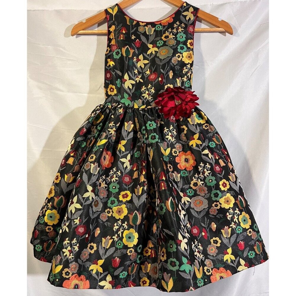 Pippa & Julie Black Floral Party Dress with Red Flower Accent